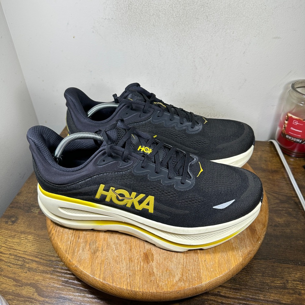 Hoka Bondi 9 Mens Running Shoes Black Yellow 1162015 CWG Size 14 4E X-Wide